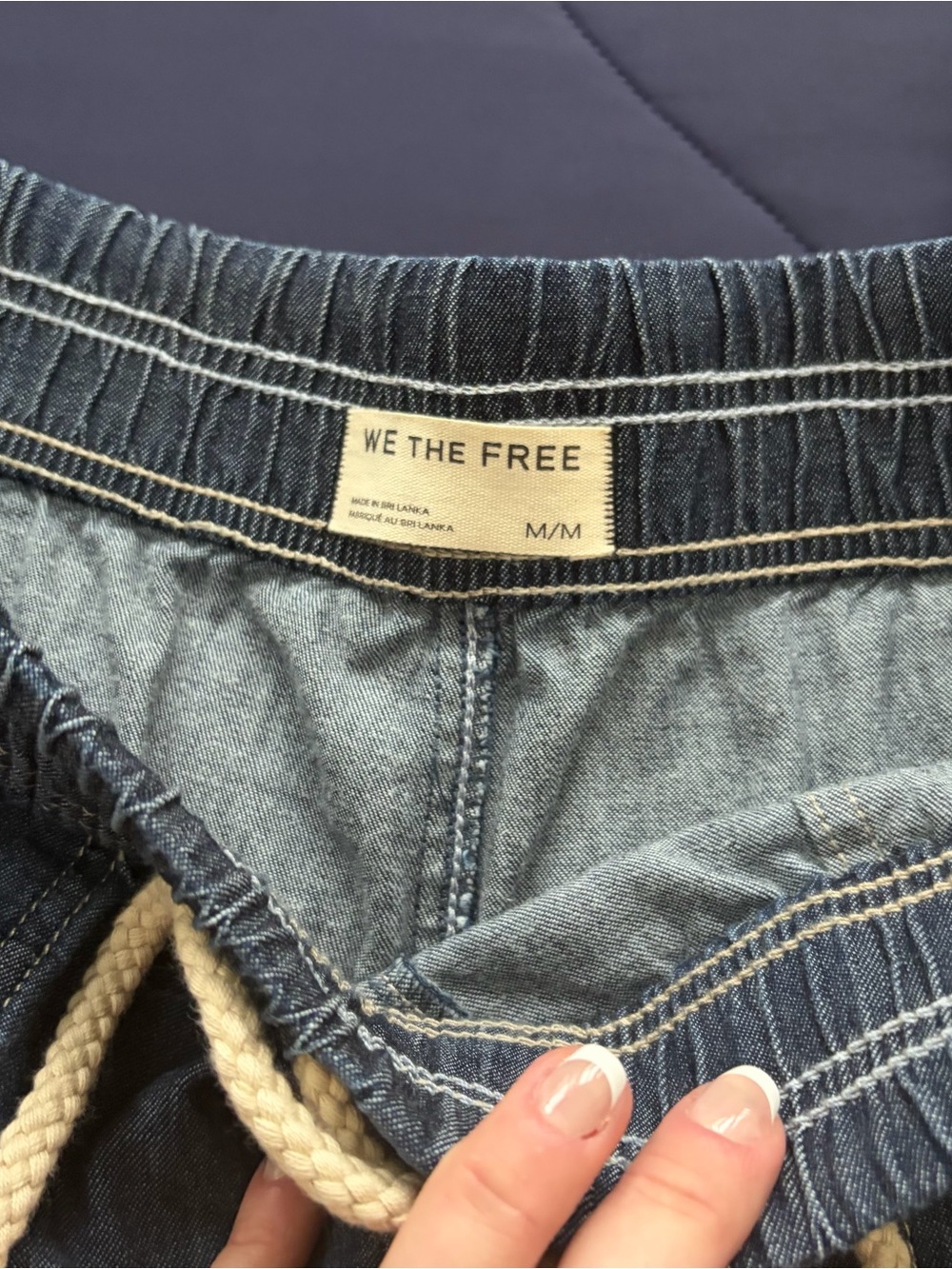 Free People We The Free Easy Peasy Printed Pull-On Jeans in Indigo Combo - Picture 6 of 12